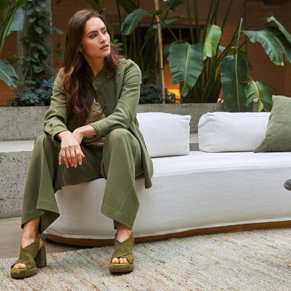 Khaki Buttoned Blouse Long Sleeves - Groen