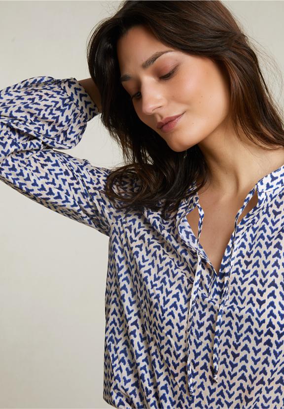 Blue/Beige Fantasy V-Neck Blouse - Mix