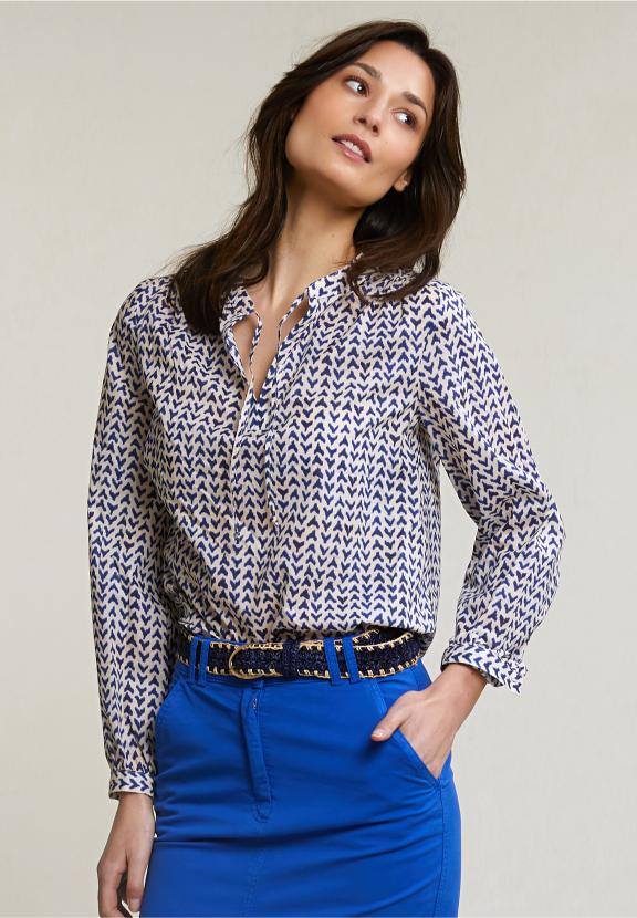 Blue/Beige Fantasy V-Neck Blouse - Mix