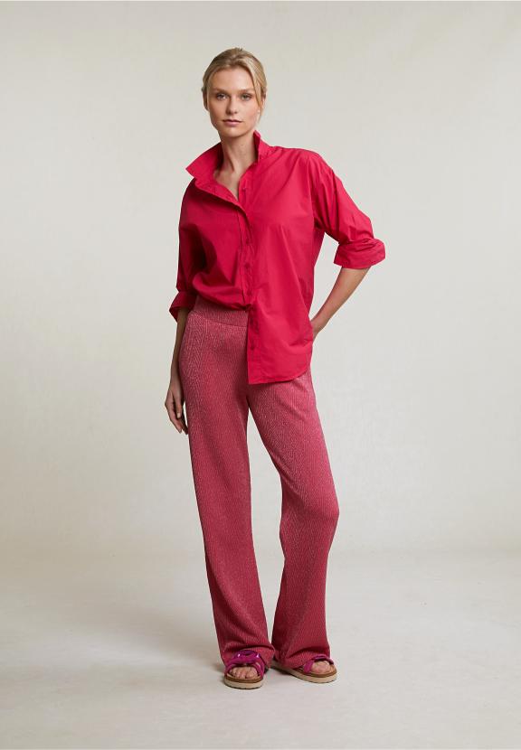 Fuchsia Loose Buttoned Blouse Long Sleeves - Roze