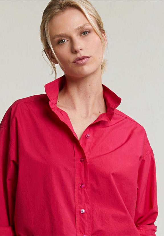 Fuchsia Loose Buttoned Blouse Long Sleeves - Roze