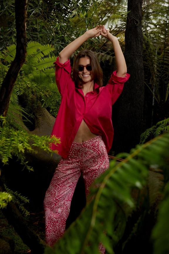 Fuchsia Loose Buttoned Blouse Long Sleeves - Roze