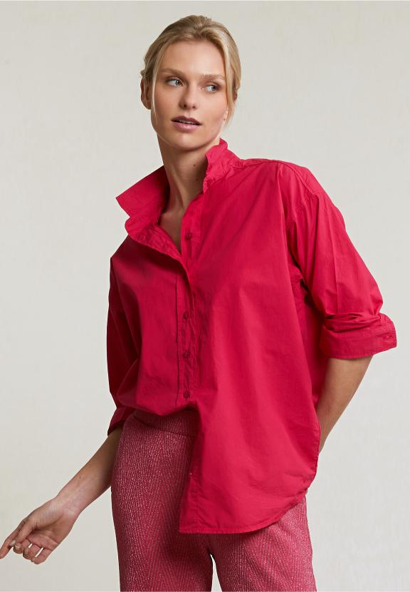 Fuchsia Loose Buttoned Blouse Long Sleeves - Roze