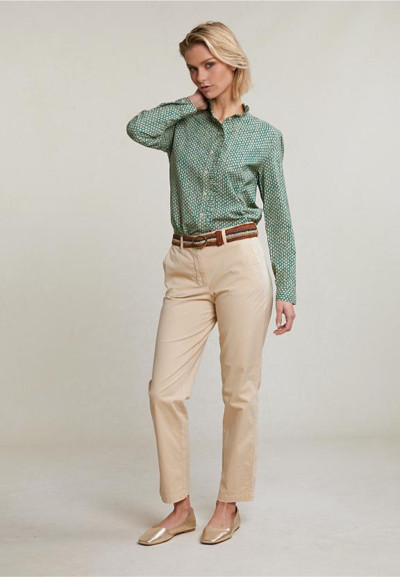 Green/Beige Ruffled Fantasy Blouse - Groen