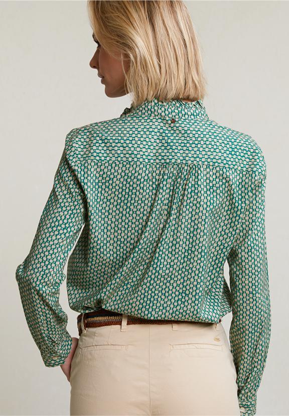 Green/Beige Ruffled Fantasy Blouse - Groen