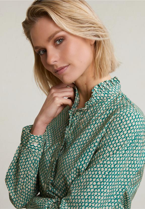 Green/Beige Ruffled Fantasy Blouse - Groen