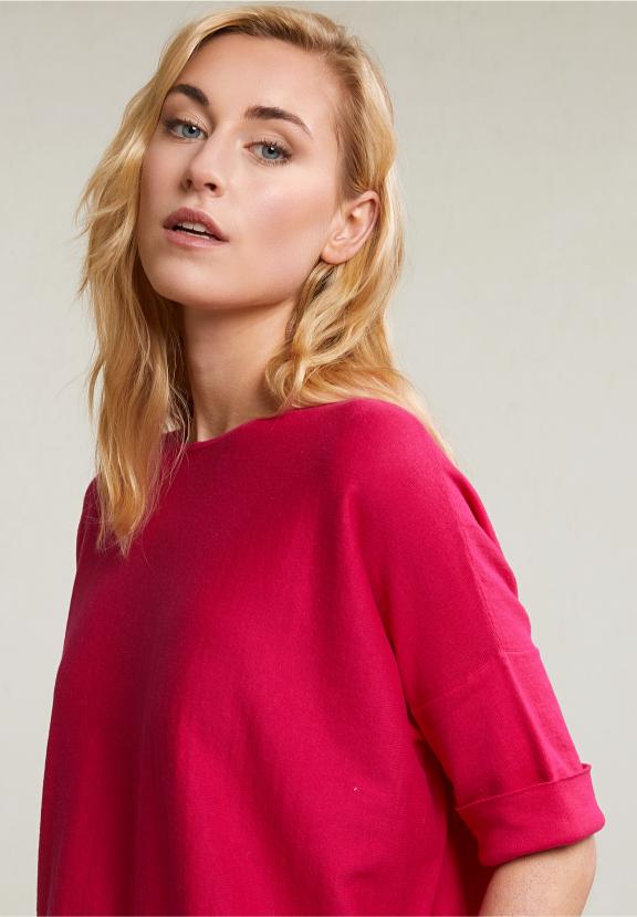 Fuchsia Crew Neck Sweater Detailed Back - Roze