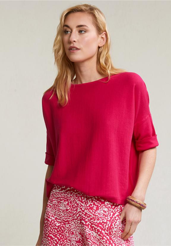 Fuchsia Crew Neck Sweater Detailed Back - Roze