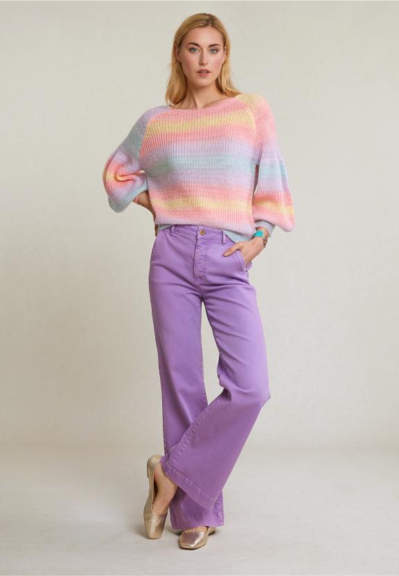 Multi Striped Crew Neck Sweater - Geel