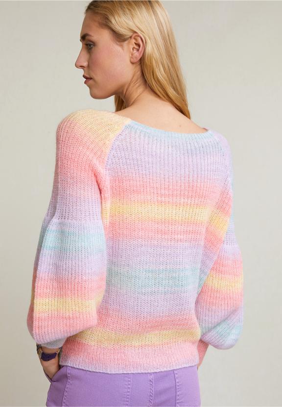 Multi Striped Crew Neck Sweater - Geel