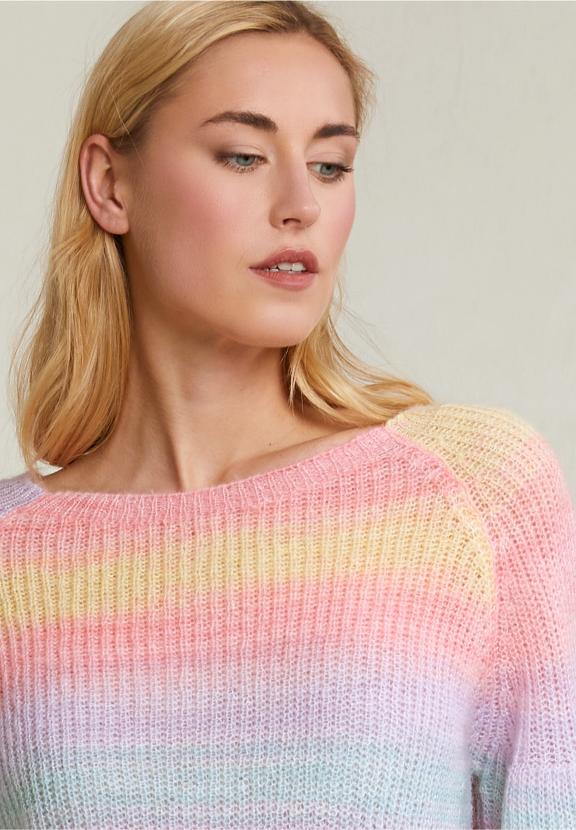 Multi Striped Crew Neck Sweater - Geel