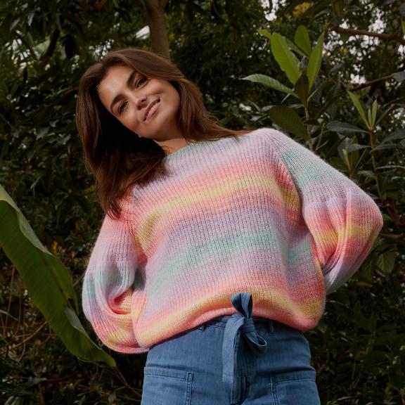 Multi Striped Crew Neck Sweater - Geel