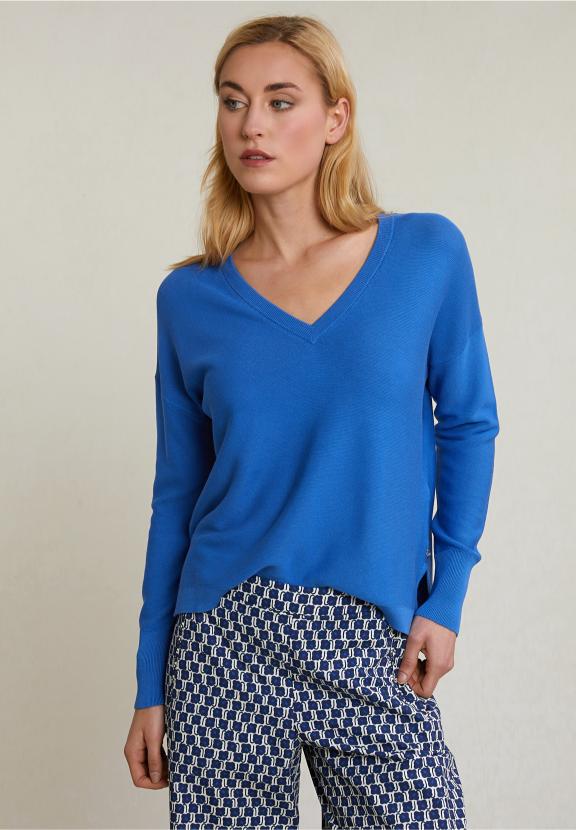 Blue Basic V-Neck Sweater Long Sleeves - Blauw