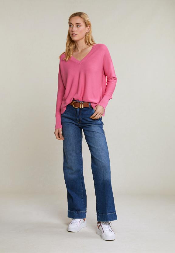 Pink Basic V-Neck Sweater Long Sleeves - Roze
