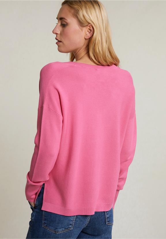 Pink Basic V-Neck Sweater Long Sleeves - Roze