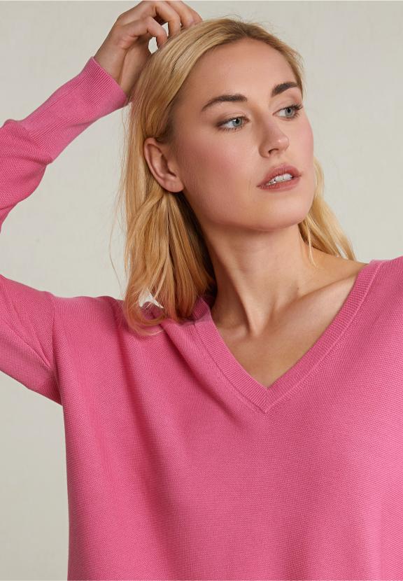 Pink Basic V-Neck Sweater Long Sleeves - Roze