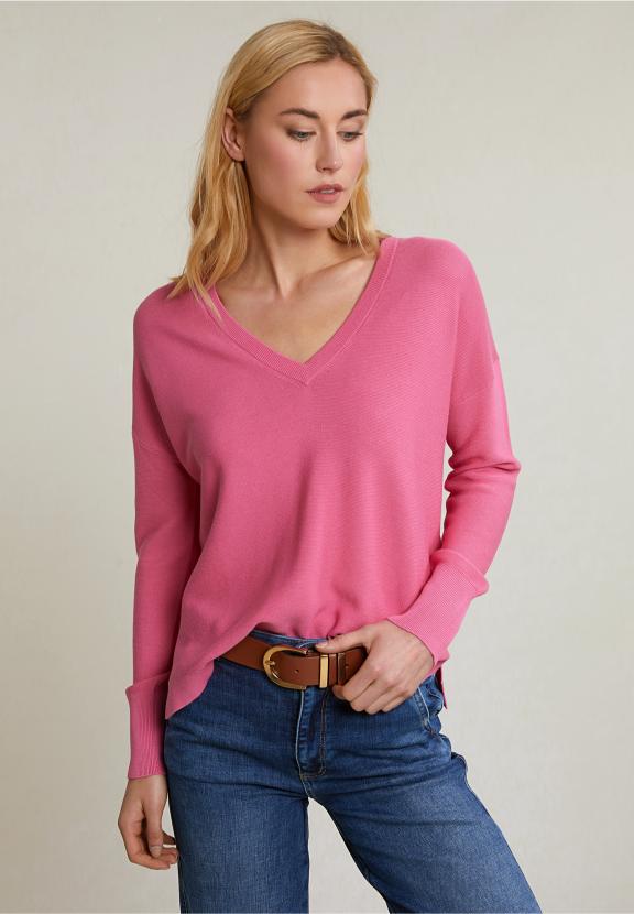 Pink Basic V-Neck Sweater Long Sleeves - Roze