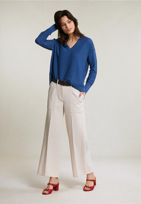 Blue Basic V-Neck Sweater Long Sleeves - Blauw