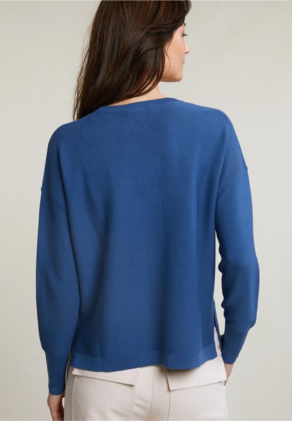 Blue Basic V-Neck Sweater Long Sleeves - Blauw