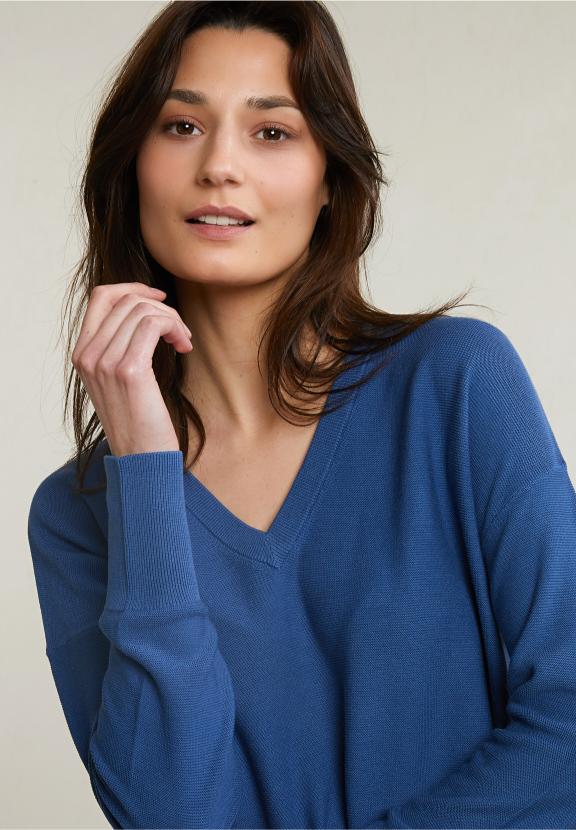 Blue Basic V-Neck Sweater Long Sleeves - Blauw