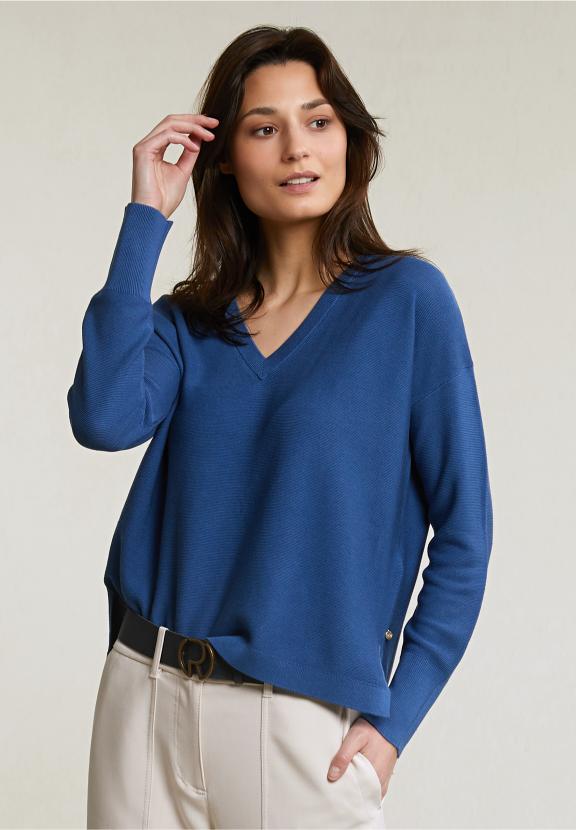 Blue Basic V-Neck Sweater Long Sleeves - Blauw