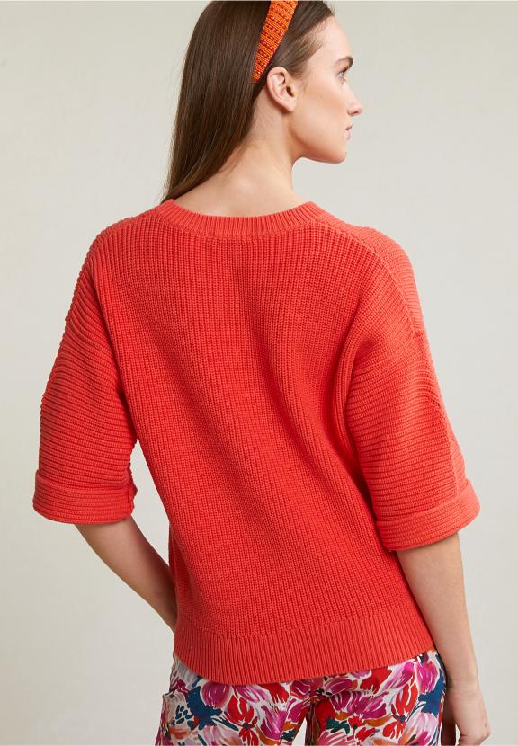 Orange Cotton Round Neck Sweater - Oranje