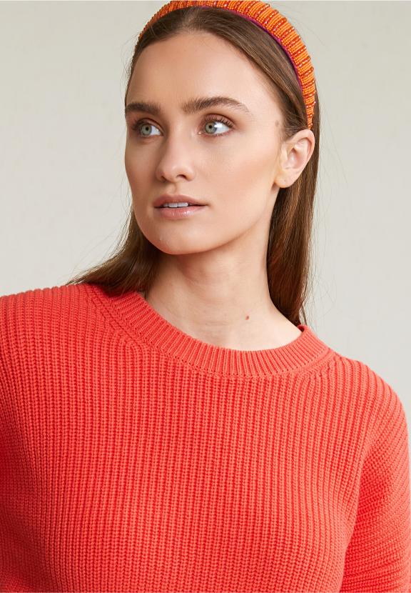 Orange Cotton Round Neck Sweater - Oranje