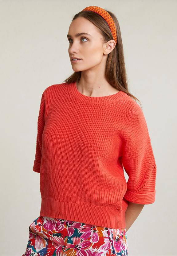 Orange Cotton Round Neck Sweater - Oranje