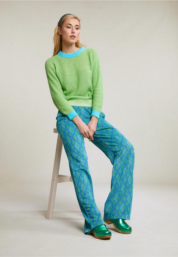 Green/Blue Crew Neck Sweater Long Sleeves - Groen