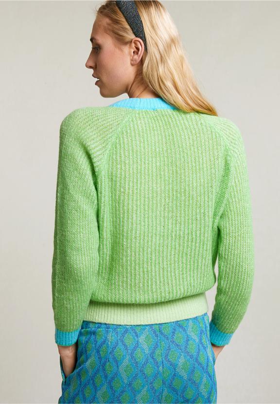 Green/Blue Crew Neck Sweater Long Sleeves - Groen