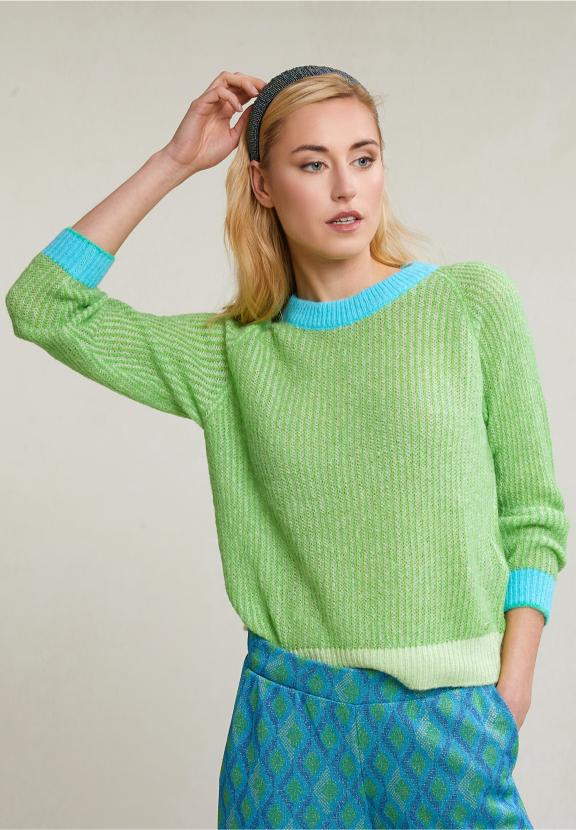 Green/Blue Crew Neck Sweater Long Sleeves - Groen