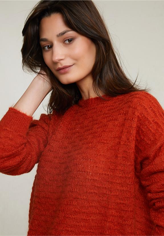 Orange Mohair Crew Neck Sweater - Oranje