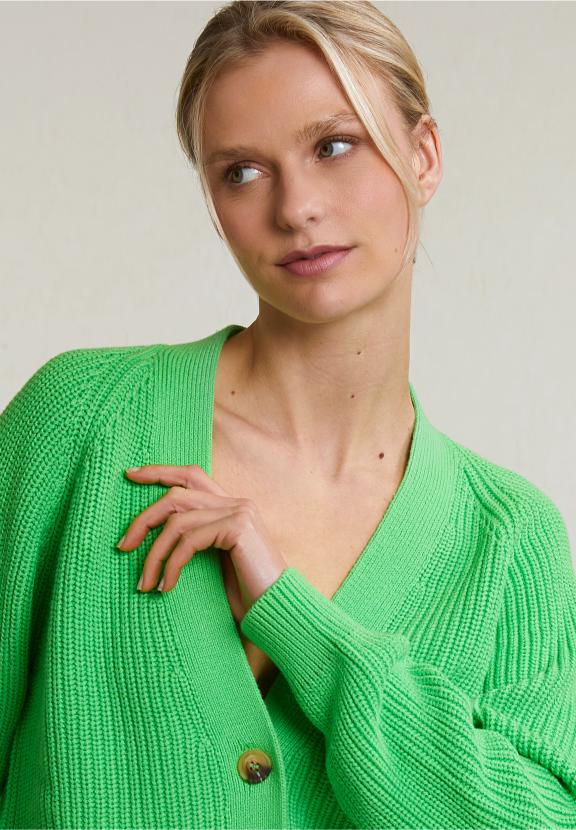Green Buttoned V-Neck Cardigan Long Sleeves - Groen