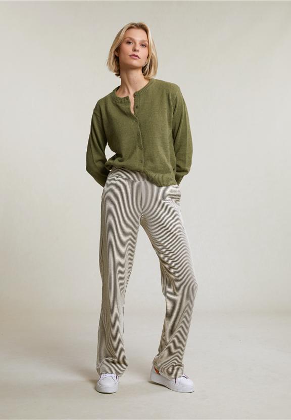 Khaki Buttoned Crew Neck Cardigan - Groen