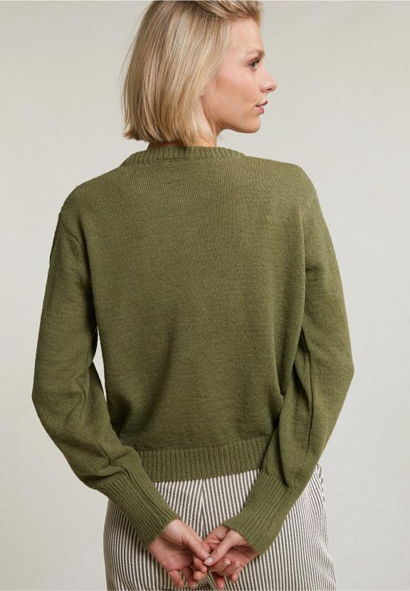 Khaki Buttoned Crew Neck Cardigan - Groen