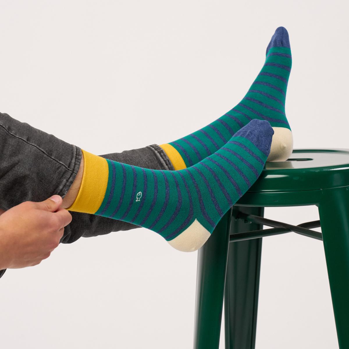Gestreepte sokken van gekamd katoen - Groen en blauw