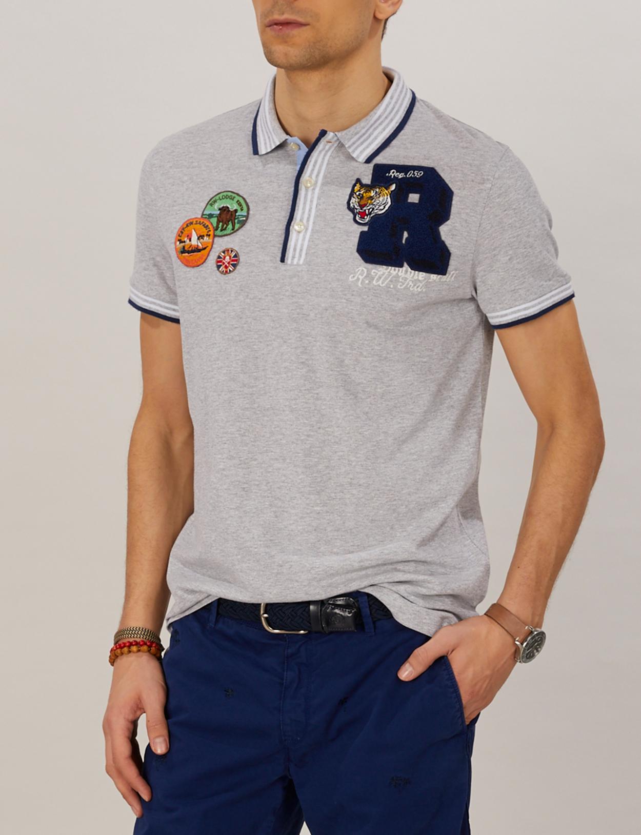 Custom fit cotton polo in Grey - W