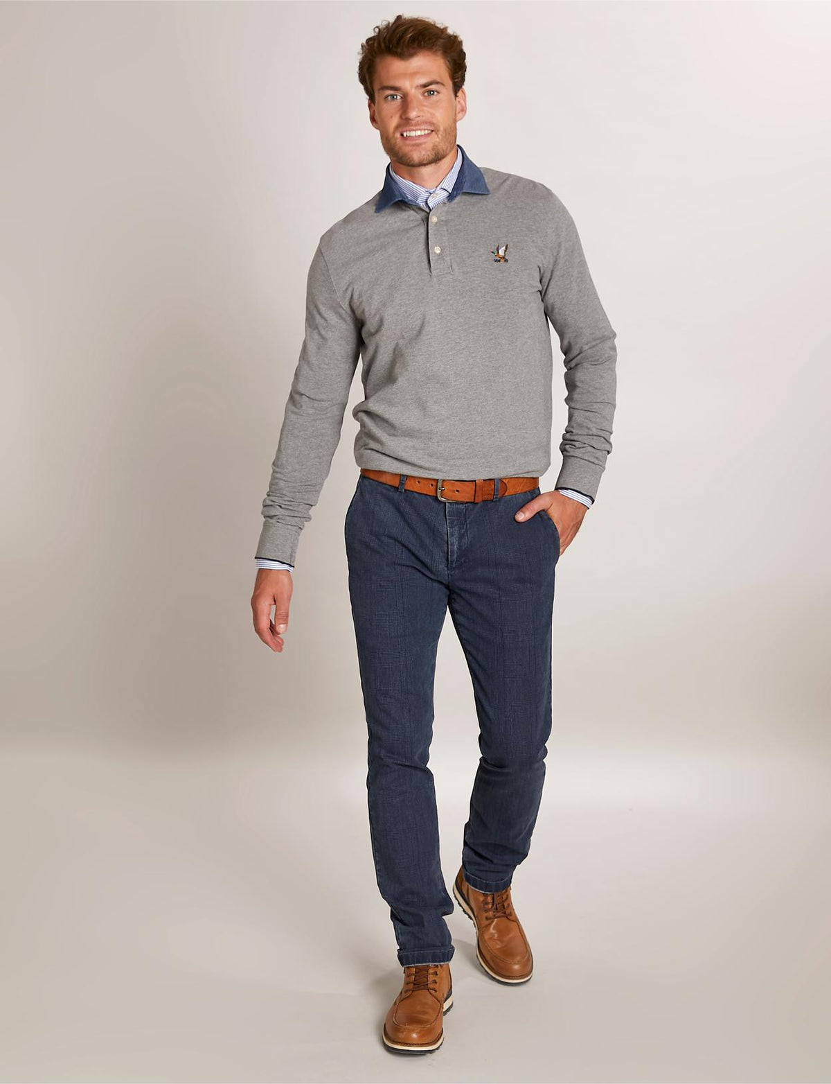 Custom Fit Cotton Polo In Grey - Gris