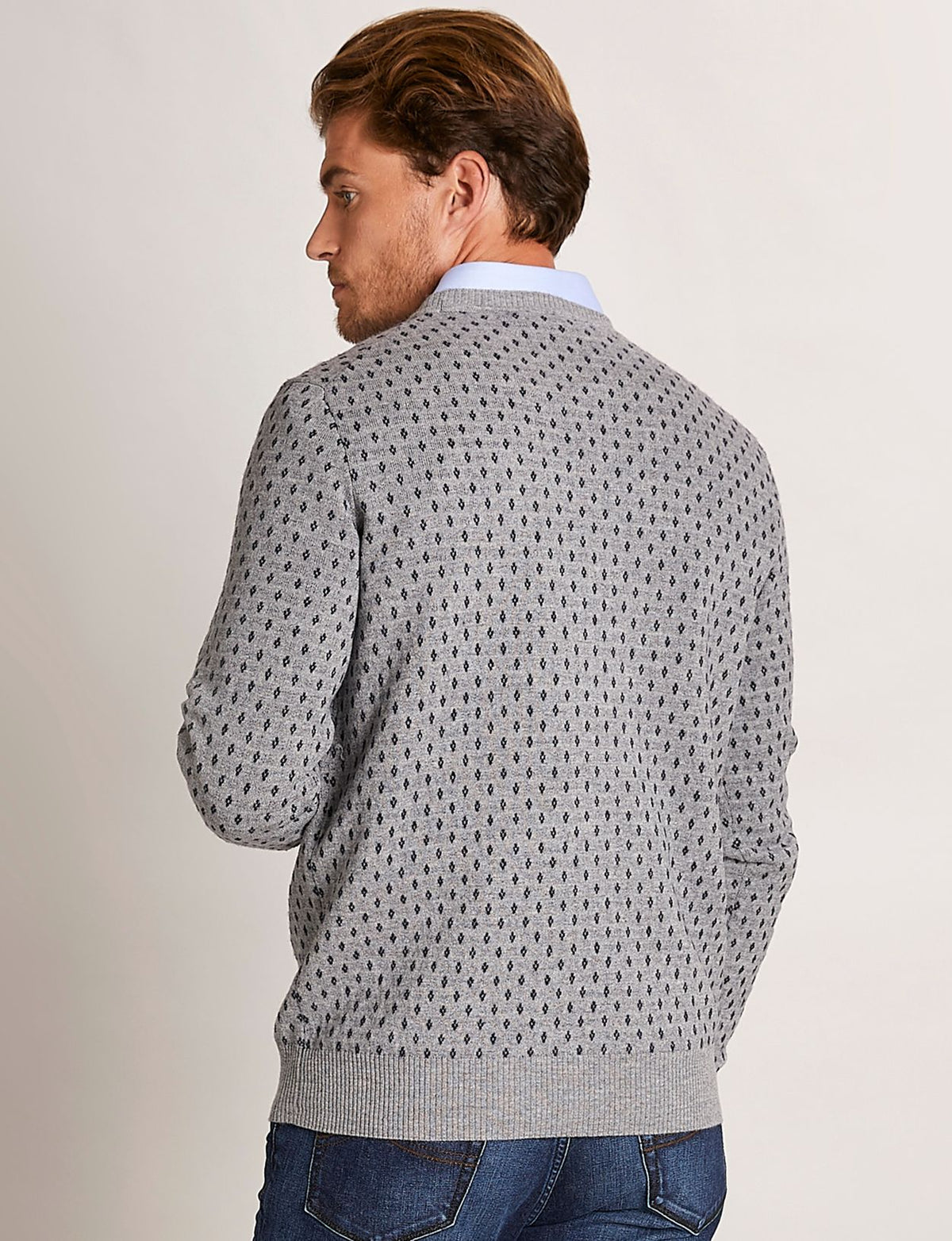 Man Slank Passende Trui Met Diamantpatroon In Grijs - W