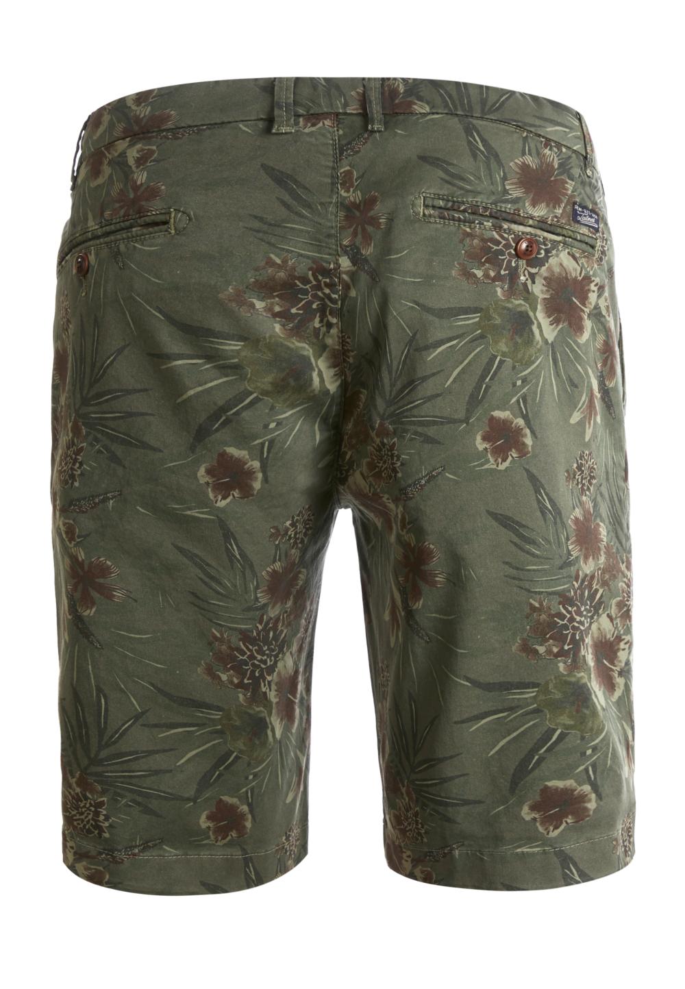 Shorts With Vintage Hibiscus Print - Groen