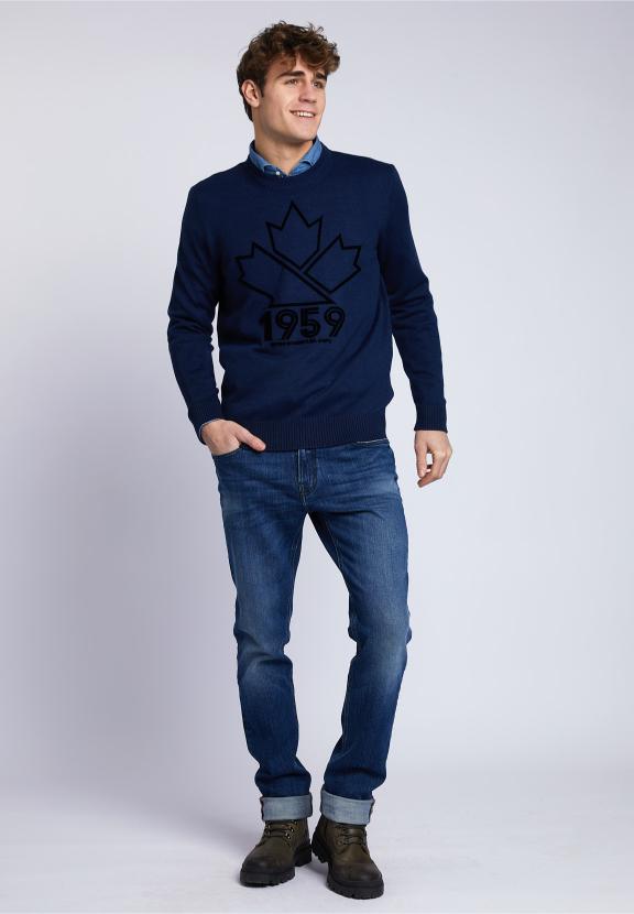 Custom Fit Round Neck Pullover - Blauw