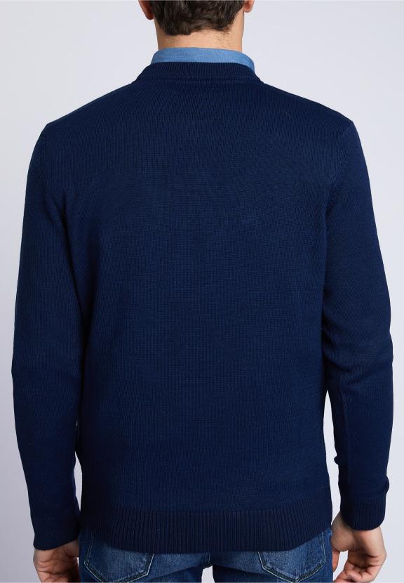 Custom Fit Round Neck Pullover - Blauw