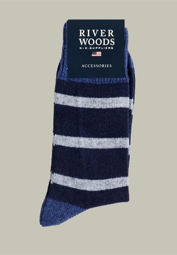 Striped Woolen Socks Navy - Bleu