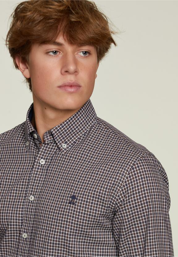 Custom Fit Checked Shirt Multi - Kaki