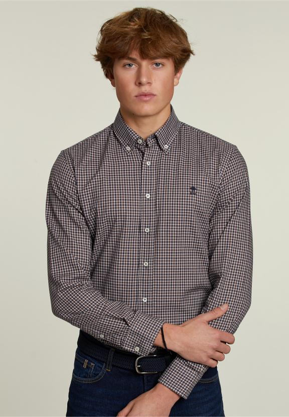 Custom Fit Checked Shirt Multi - Kaki