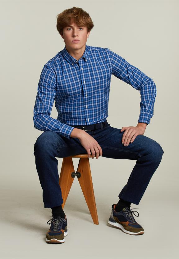 Chemise à Carreaux Sur Mesure Bleu/Blanc - Multi - W