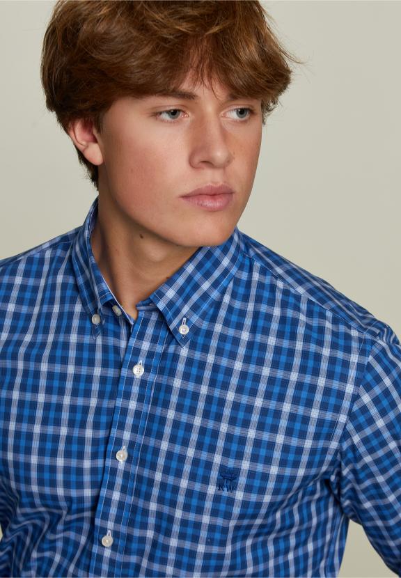Chemise à Carreaux Sur Mesure Bleu/Blanc - Multi - W