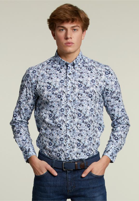 Slim Fit Fantasie Shirt Multi - Blauw - C-000 - W