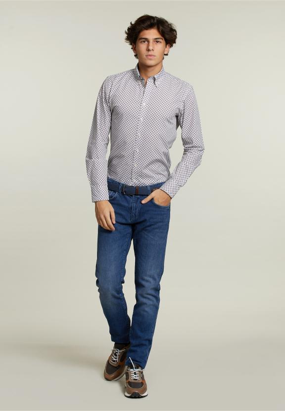 Slim Fit Fantasie Shirt Multi - Bruin - W