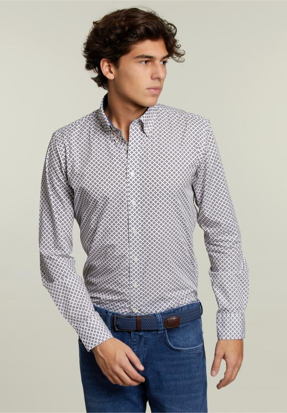 Slim Fit Fantasie Shirt Multi - Bruin - W